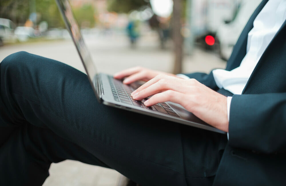 man using laptop